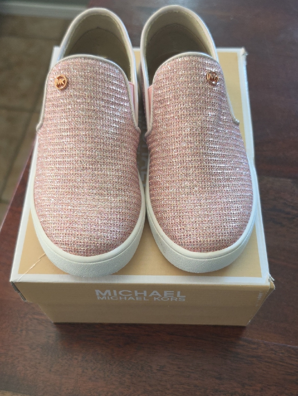 Michael Kors Rose Gold Sparkle Slip-On Sneakers